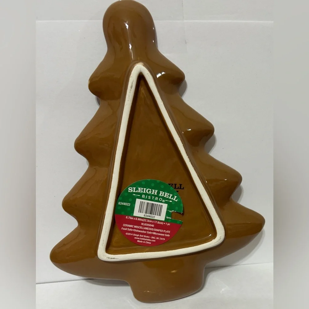 Sleigh Bell Bistro Gingerbread Cookie Christmas Tree Plate Decor 8.5” NEW